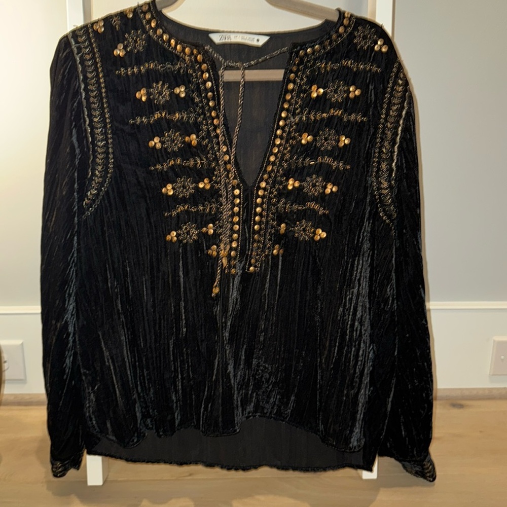 Zara velvet bohemian boho Blouse large